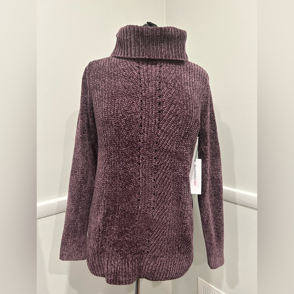 NWT Sweater Size Small Liz Claiborne Women's Plum Cowlneck Turtleneck